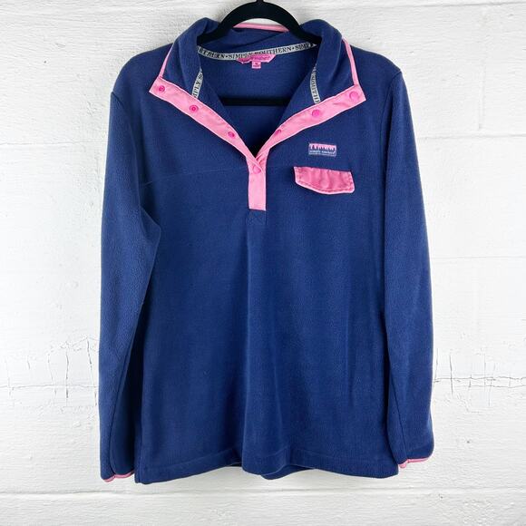 Simply Southern Navy & Light Pink Fleece Pullover Quarter Snap Size M - Picture 2 of 11